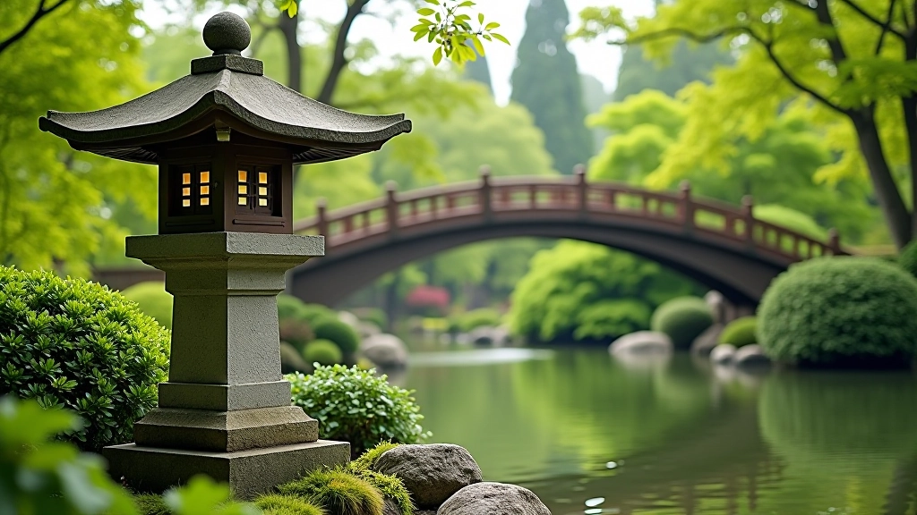 Vista del Jardín Japonés con sus características arquitectónicas tradicionales y vegetación serena